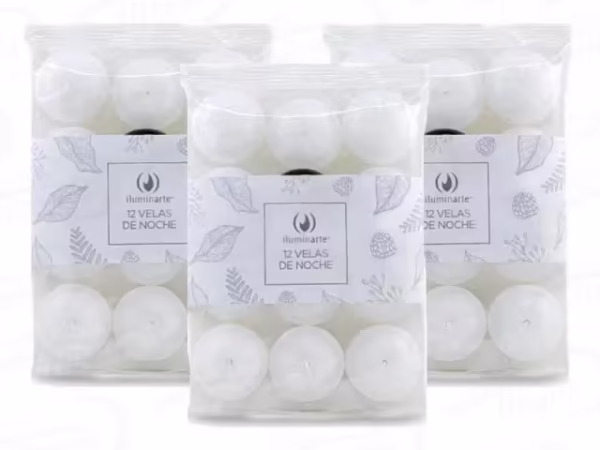 Velas de Noche Blanca Iluminarte x 12 unidades