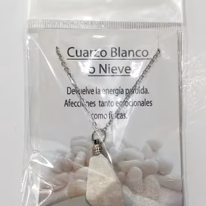 Dije con Cadena Cuarzo Blanco o Nieve en Bruto