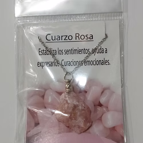 DIJE-PB-CUAROSA Dije con Cadena Cuarzo Rosa