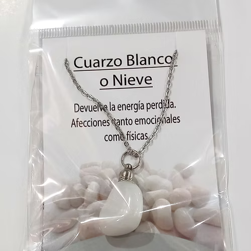 DIJE-PR-CUARBL Dije con Cadena Cuarzo Blanco o Nieve Rolado