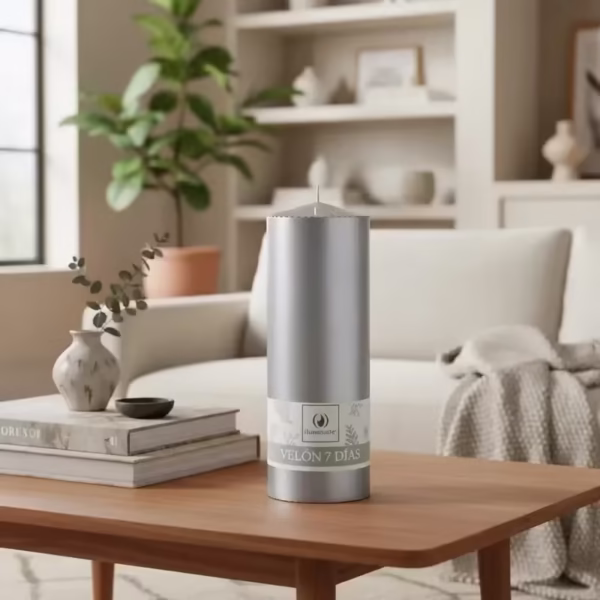 Velón 7 días Iluminarte Liso Plata 16 cm