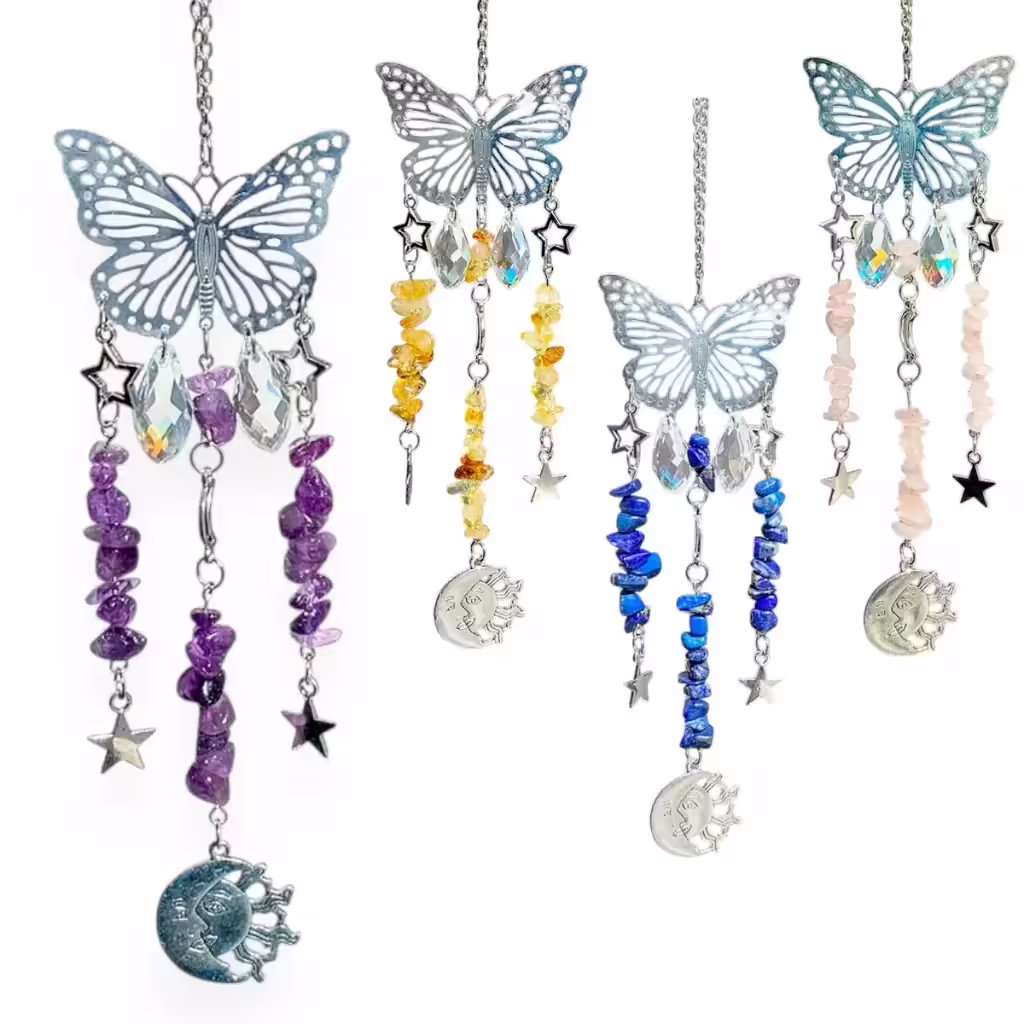 Colgante de Cristales Mariposa Acero Inoxidable Plateado