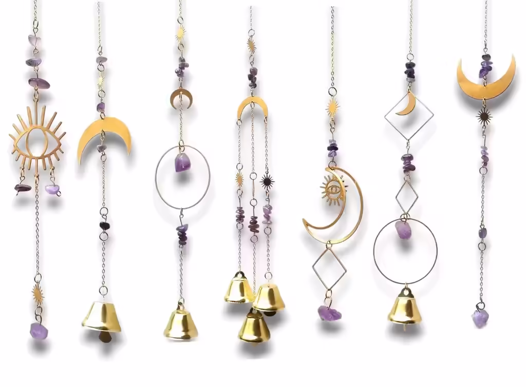 Colgante de Cristales Amatista con Campanitas (40cm)