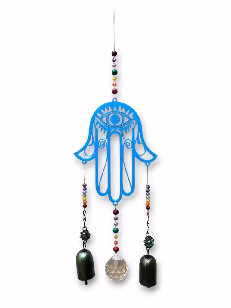 Colgante Mano de Fátima con Atrapasol y Campanas 53cm