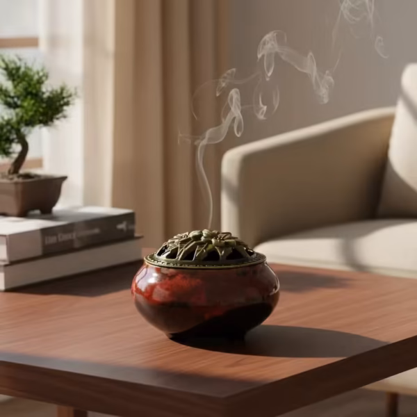 Sahumador Cerámica Esmaltado con Tapa Metálica