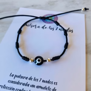 Pulsera 7 Nudos Negra + Ojito Azul
