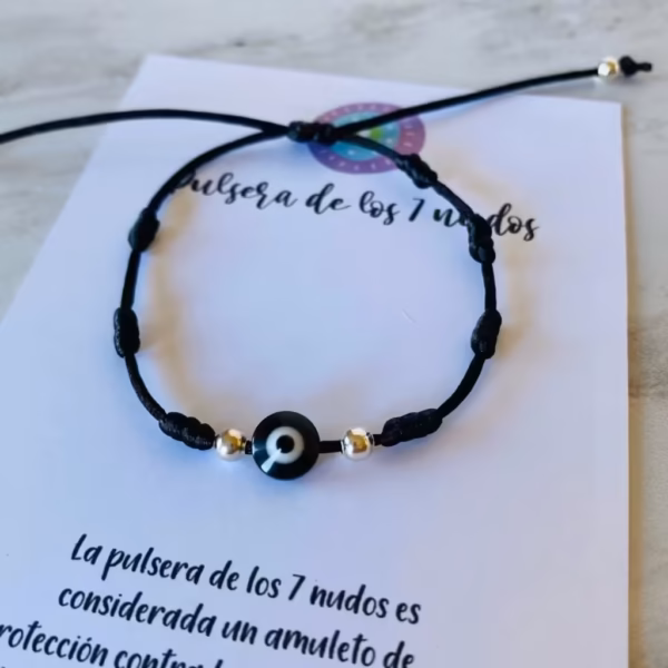Pulsera 7 Nudos Negra + Ojito Azul
